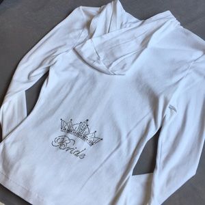 White zip- up Bride sweater.